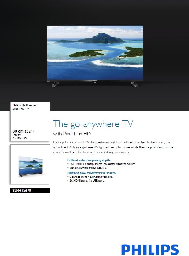 Philips 32 นิ้ว Slim LED TV 5600 Series – ทีวีห้องนอน คุณภาพดี ราคาคุ้มค่าPhilips 32" Slim LED TV 5600 Series – Compact HD TV for Bedrooms & Small Spaces