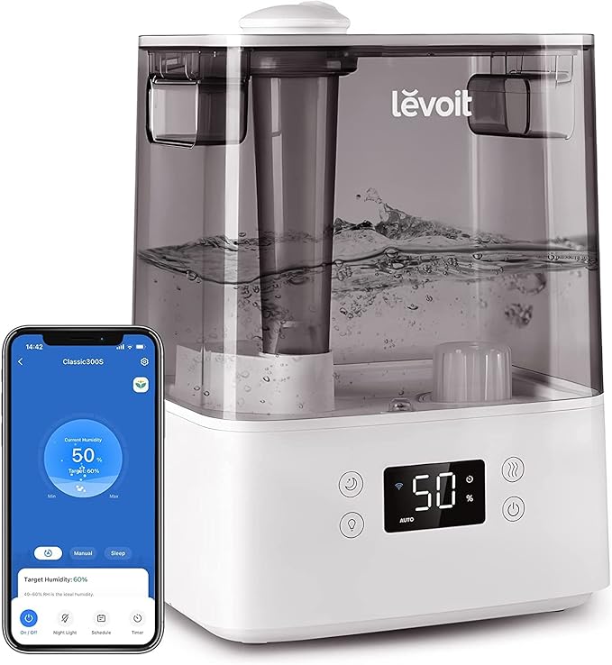 EVOIT 6 L Humidifier – เครื่องพ่นไอน้ำขนาดใหญ่ Top-Fill + Smart App & Alexa | สำหรับบ้านและห้องนอนLEVOIT 6 L Cool Mist Humidifier – Large Tank, Smart App & Alexa Control, Top-Fill Design