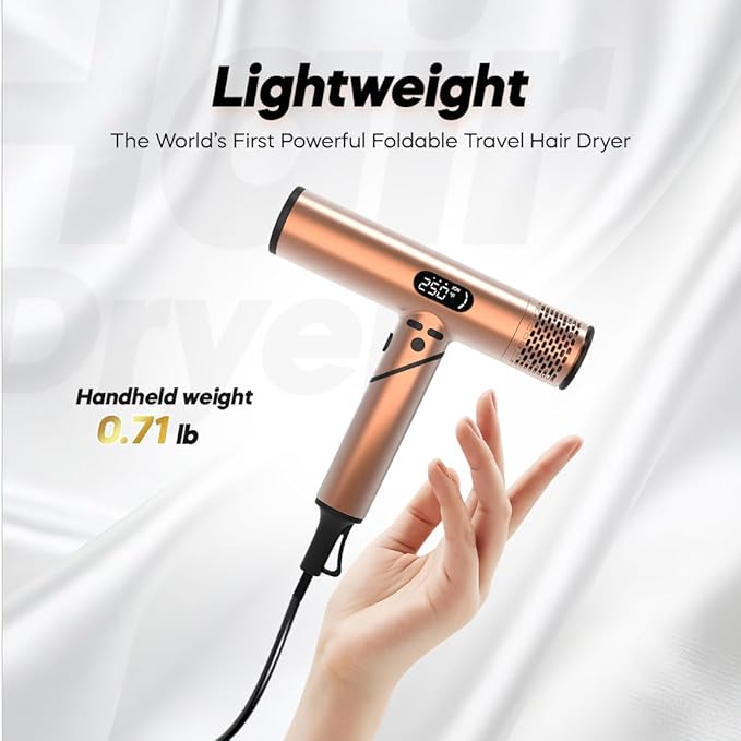 ไดร์เป่าผมเดินทาง Dual Voltage 1500W พร้อมหัวกระจายลม – พลาสมาไอออน สำหรับผมหยิก/ลอนDual Voltage Travel Hair Dryer 1500W with Diffuser – Plasma Ion, Lightweight & Fast Dry