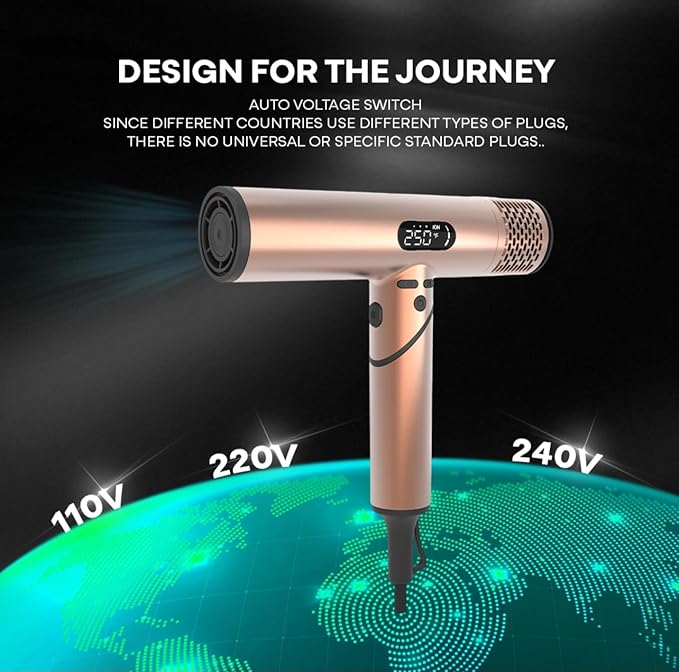 ไดร์เป่าผมเดินทาง Dual Voltage 1500W พร้อมหัวกระจายลม – พลาสมาไอออน สำหรับผมหยิก/ลอนDual Voltage Travel Hair Dryer 1500W with Diffuser – Plasma Ion, Lightweight & Fast Dry