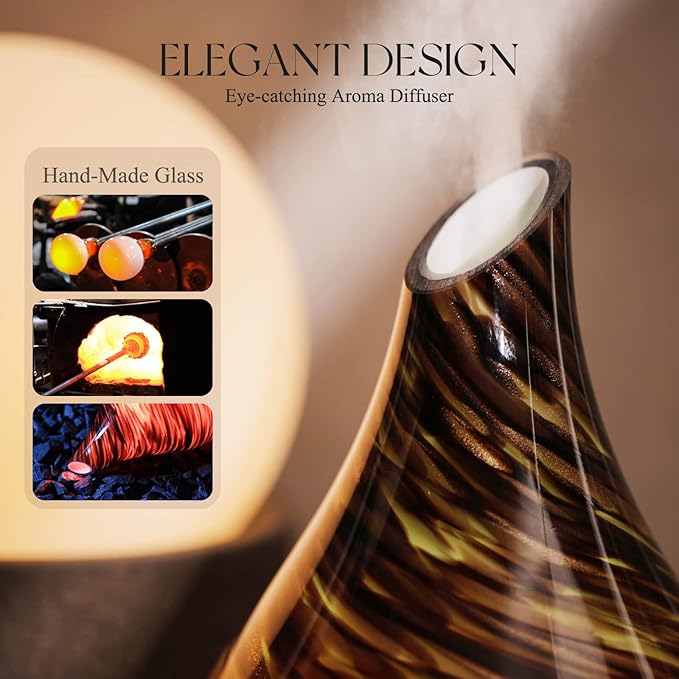 Porseme 280ml ดิฟฟิวเซอร์แก้วเปลี่ยนสี – หมอกละเอียด เงียบ ปิดอัตโนมัติ เหมาะสำหรับนอนและโยคะColor Changing, Ultrasonic Cool Mist, Quiet, Auto Shut-off