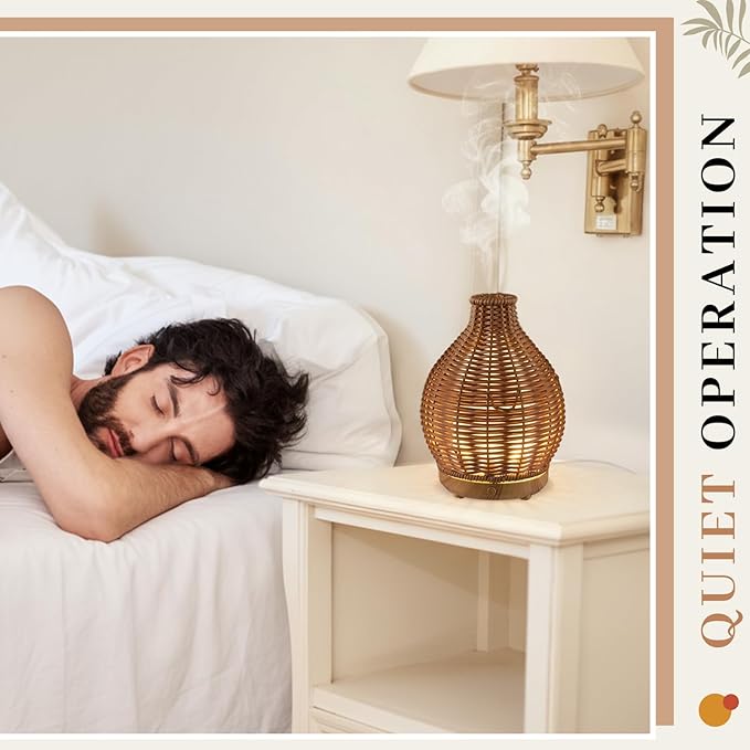 Essential Oil Diffuser หวายสาน Boho 80ml – เงียบ ปิดอัตโนมัติ หมอกละเอียด เหมาะสำหรับห้องนอนและออฟฟิศEssential Oil Diffuser หวายสาน Boho 80ml – เงียบ ปิดอัตโนมัติ หมอกละเอียด เหมาะสำหรับห้องนอนและออฟฟิศ