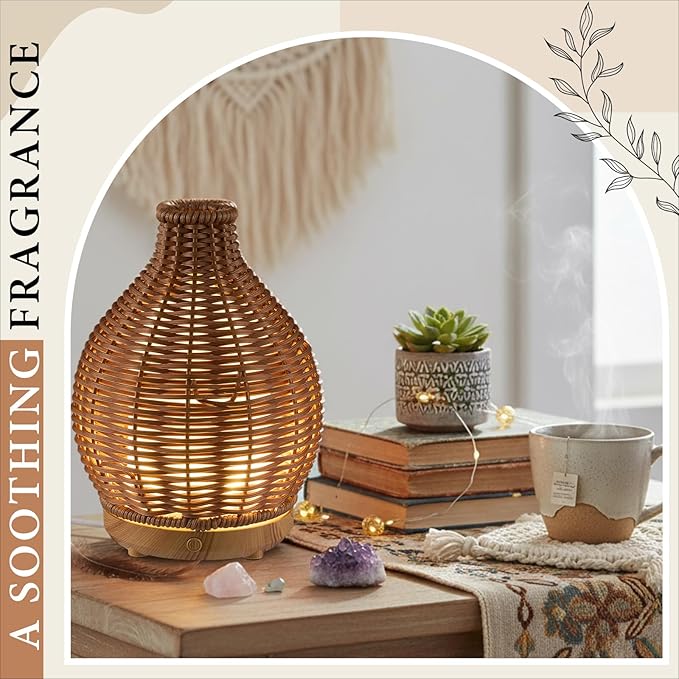 Essential Oil Diffuser หวายสาน Boho 80ml – เงียบ ปิดอัตโนมัติ หมอกละเอียด เหมาะสำหรับห้องนอนและออฟฟิศEssential Oil Diffuser หวายสาน Boho 80ml – เงียบ ปิดอัตโนมัติ หมอกละเอียด เหมาะสำหรับห้องนอนและออฟฟิศ