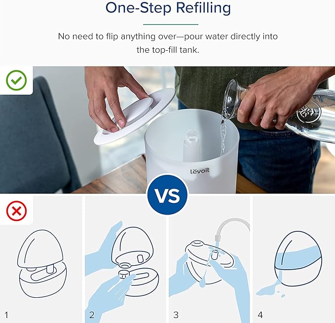 LEVOIT Humidifier 3 L – เครื่องพ่นไอน้ำเย็น เงียบ พร้อมหัวพ่น 360° สำหรับ ห้องนอน & ห้องเด็กLEVOIT 3L Cool Mist Humidifier – Quiet 360° Home Humidifier for Bedrooms & Nurseries