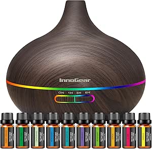 InnoGear Aromatherapy Diffuser 400 ml + 10 น้ำมันหอมระเหย – เครื่องพ่นไอน้ำเย็นสำหรับบ้าน & สำนักงาน10 Oils – Cool Mist Humidifier for Home & Office