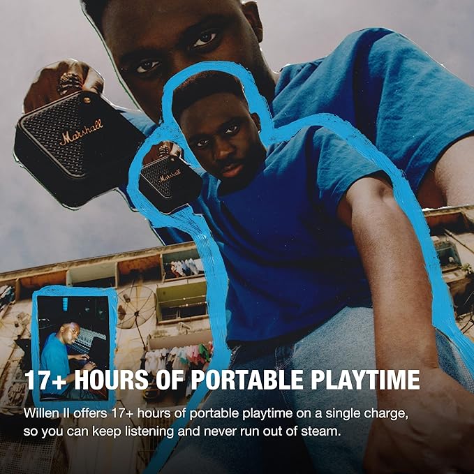 Marshall Willen II – ลำโพง Bluetooth พกพา IP67 แบต 17 ชม. สีดำMarshall Willen II Portable Bluetooth Speaker – IP67, 17h Battery, Black